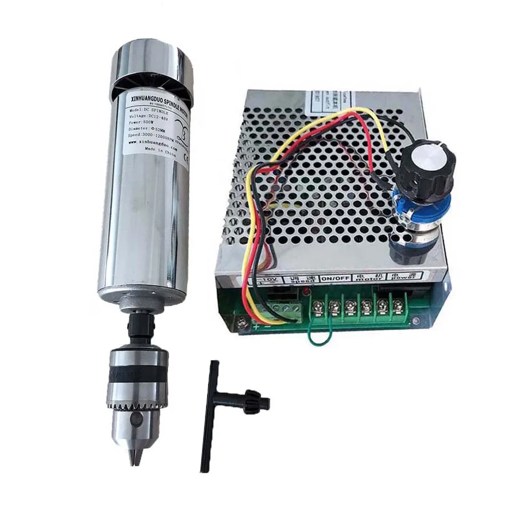 

48V Drill spindle heads Air cooled 0.5kw Machine tool Spindle + Power Supply speed governor+52MM Mount Brackets