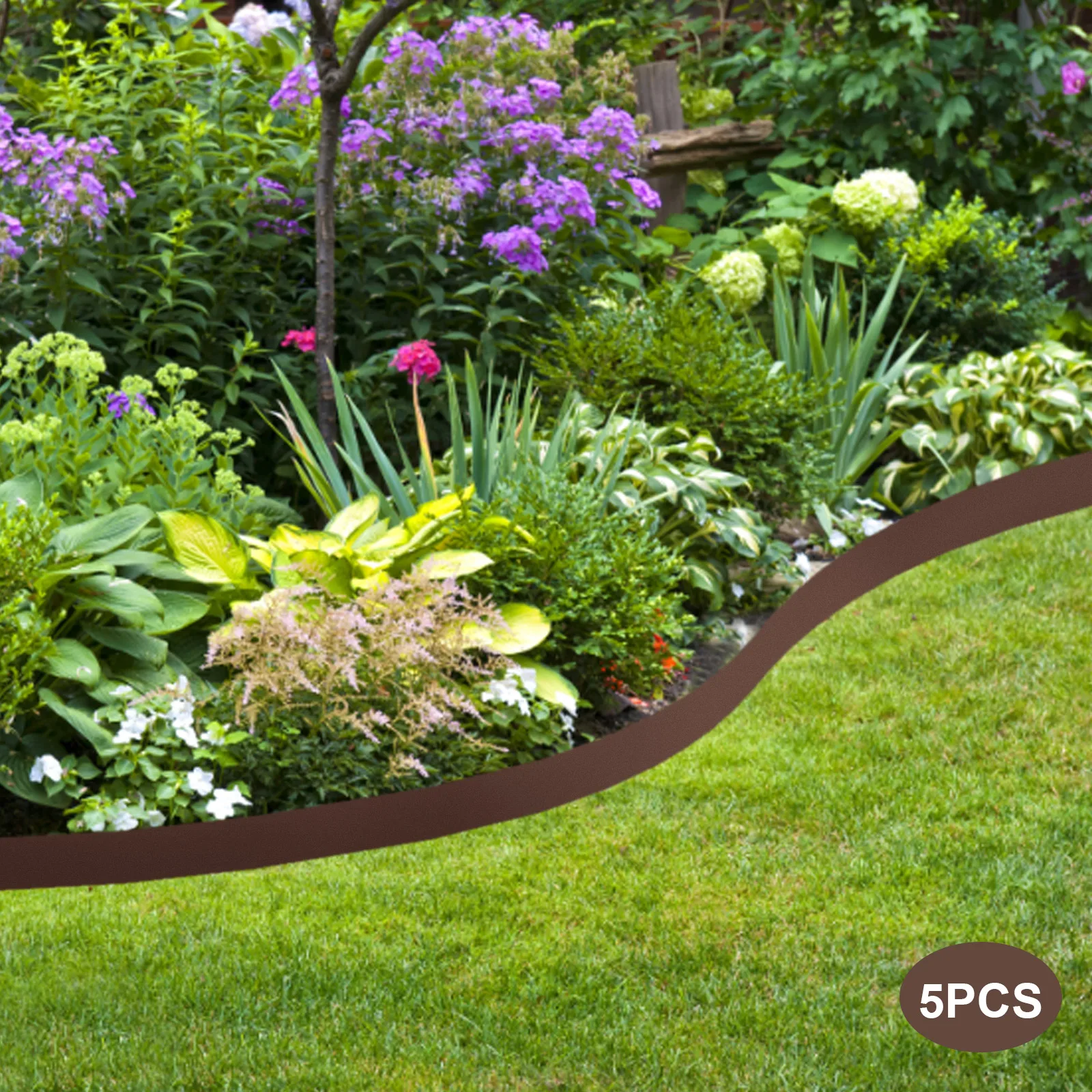 Bymaocar 5PCS Metal T-shaped Brown Landscape Edging Flexible and Bendable Border Brown Lawn Edge DIY Decor for Garden Yard Path