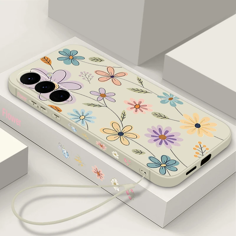 Cartoon Daisies Floral Lanyard Phone Case