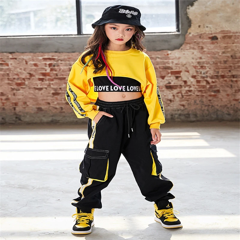 Ropa de Hip Hop para niñas, traje de baile callejero de Jazz, conjunto de pantalón y sudadera para niños, Ropa de baile de salón, ropa de escenario delirio| | - AliExpress