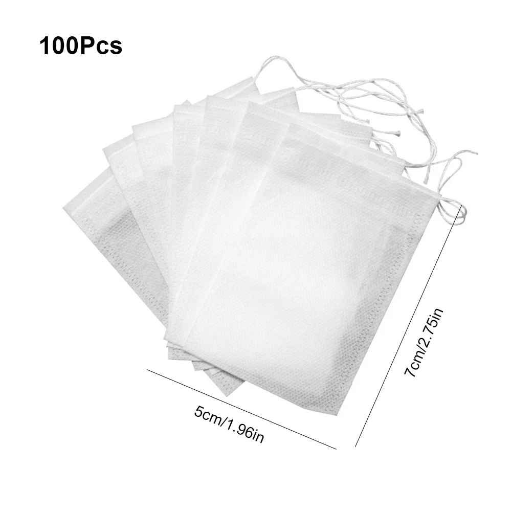 100 Pcs Non-woven Fabric Tea Infuser Bags with Drawstring Sachet Bags Tea Filter Bags for Loose Tea Kitchen Accessories