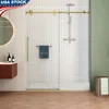 48" W x 76" H Frameless Sliding Glass Shower Door with Handle Clear Tempered Glass Stainless Steel Frame Adjustable Installation 1