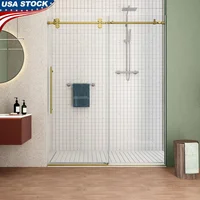 48" W x 76" H Frameless Sliding Glass Shower Door with Handle Clear Tempered Glass Stainless Steel Frame Adjustable Installation 1