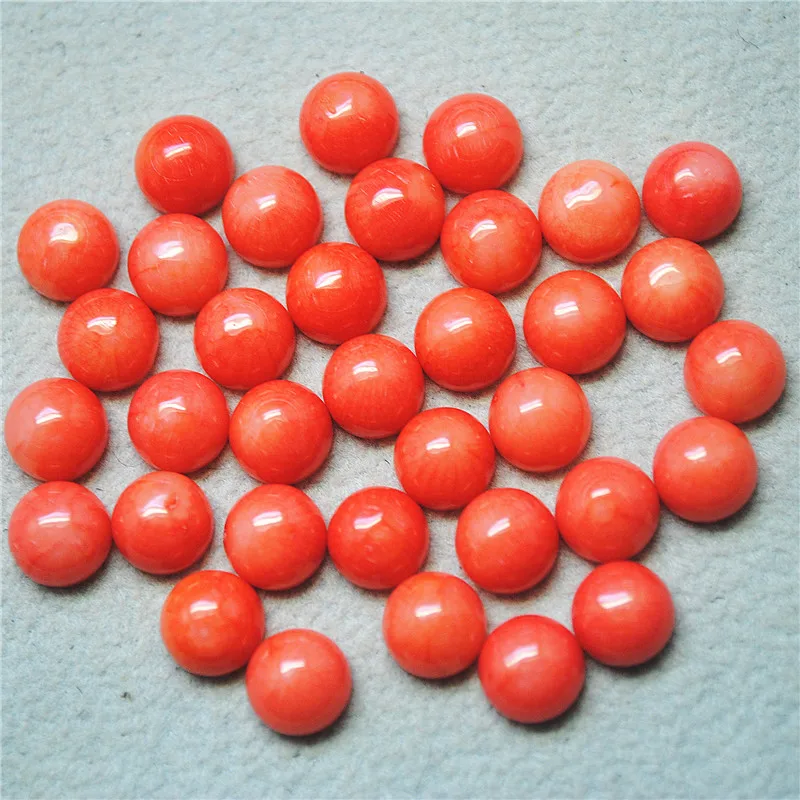 20개 천연 핑크 코랄 카보숑 7mm 8mm 원형 무구멍 캡 DIY 펜던트 제작용 액세서리