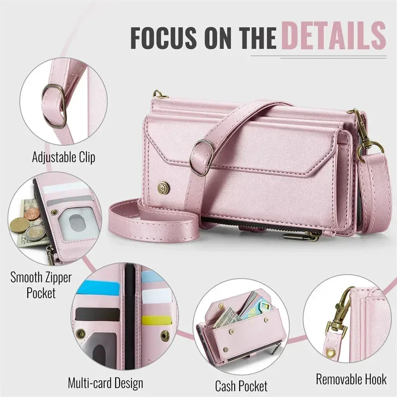 Luxurious Leather Flip Zipper Wallet Card Phone Case Cover