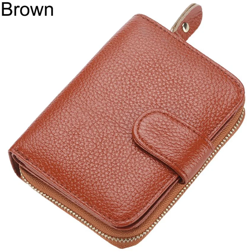 Women RFID Short Zipper Wallet Multifunction Cow Leather Purse Wallet Card Holder Wallet