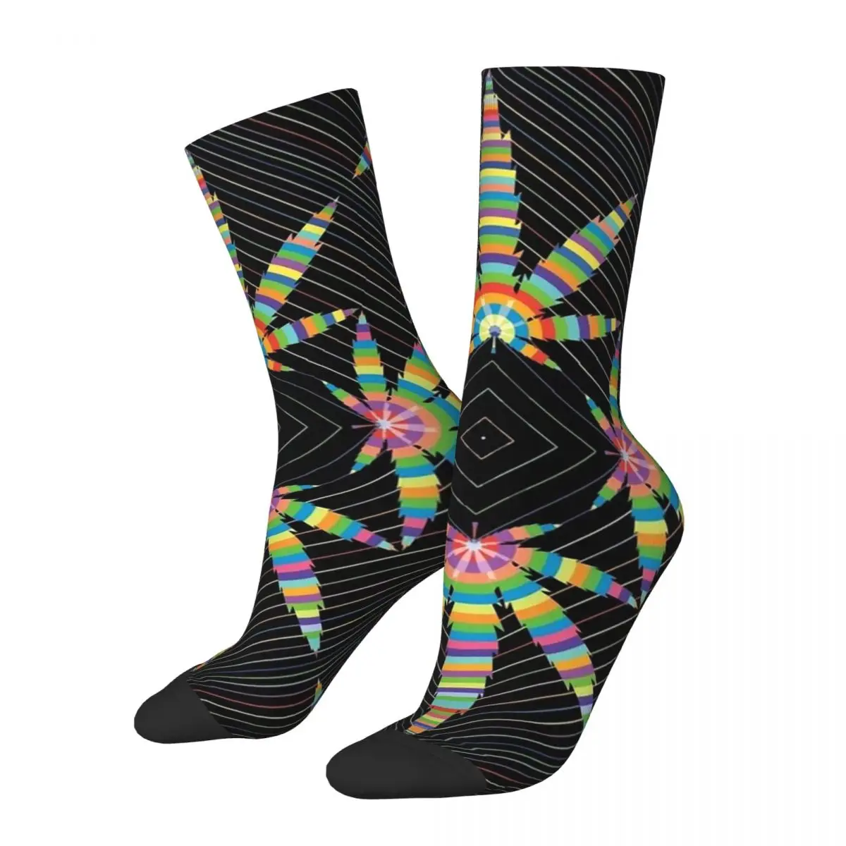 

Crazy Sock for Men Colorful Psychedelic Trippy Marijuana Leaves Seamless Ornament Harajuku Weed Leaf Seamless Crew Sock Casual