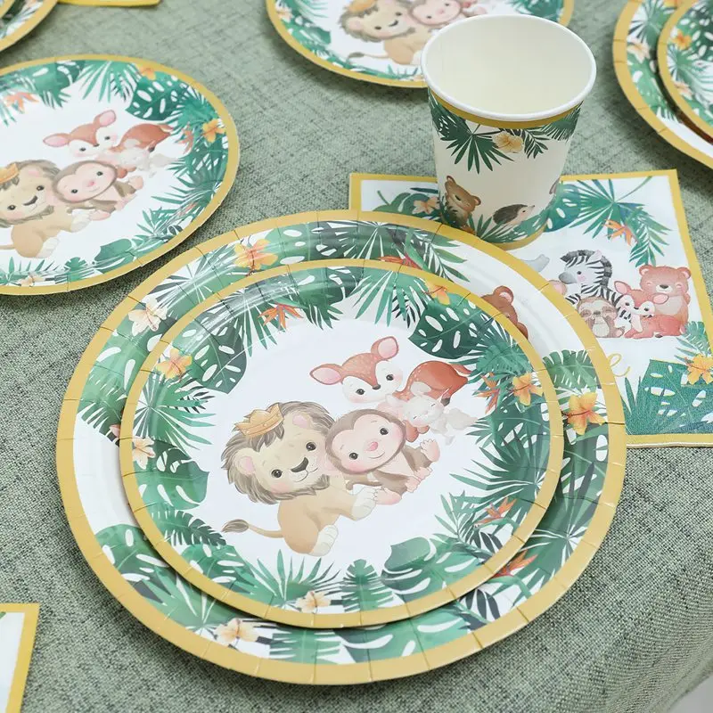 Jungle Animal Party Tableware 1st Wild One Birthday Party Decor Kids