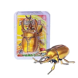 Realistic Wind - Up Beetle Toy - Interactive Prank and Educational Gift (Golden Beetle)