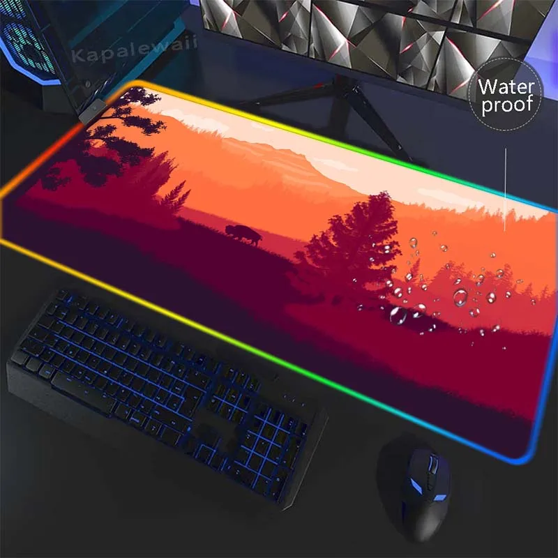 

RGB Firewatch Forest Gaming Mouse Pad Large Gamer Mousepad Computer Desk Mat XXL LED Mouse Mat Rubber Keyboard Waterproof Pads