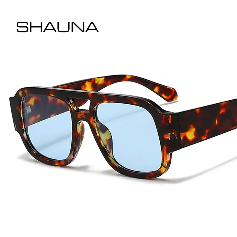 SHAUNA Mode Doppel Brücken Platz Frauen Sonnenbrille Retro Candy Farbe Leopard Männer Sonnenbrille Shades UV400