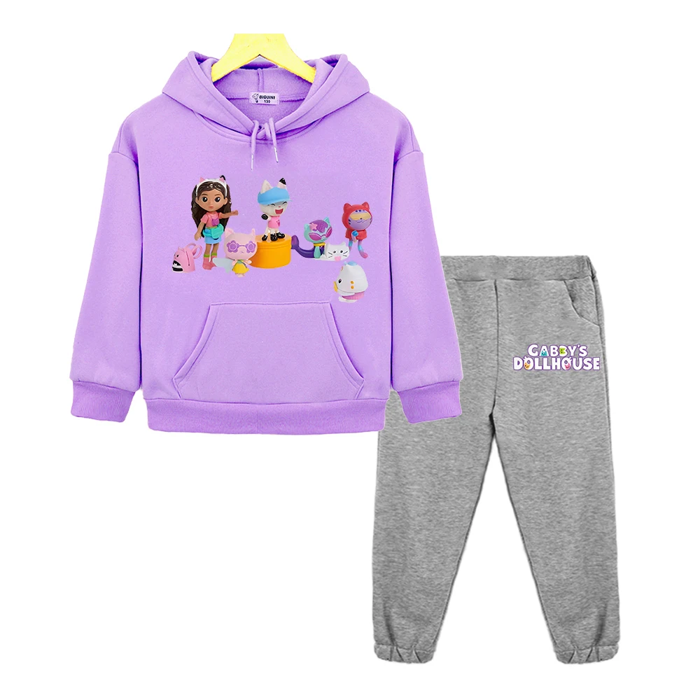 

Gabby's Dollhouse Autumn Anime hoodie boy girl Hooded Sets Fleece sweatshirt 2pcs Tops+pants Print Jacket kids boutique clothes