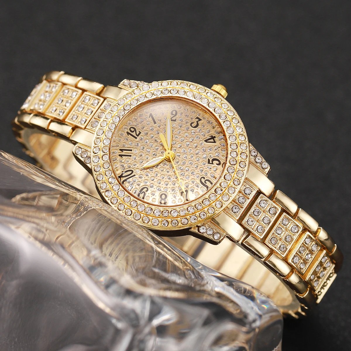 6PCs/Set Luxury Women's Watch with Diamond Set Stainless Steel Fashion Quartz Watch Paired with Exquisite Jewelry Set