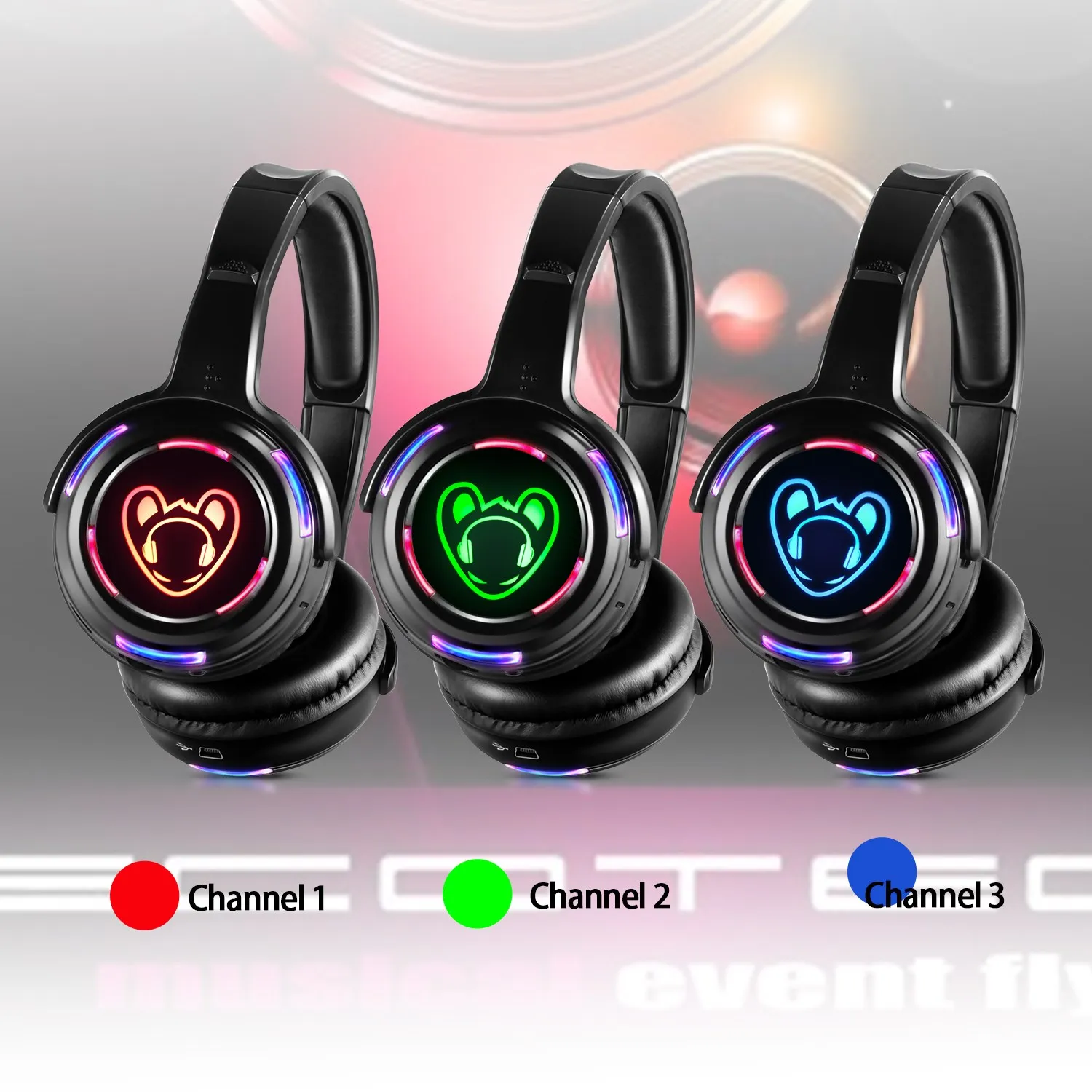 

16Pcs Silent Disco Wireless Headphones and RF LED LOGO Headset For iPod MP3 DJ Music Pary Club Including 3 Transmitter 500M