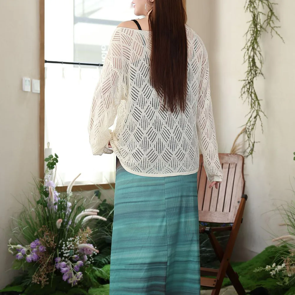 Plus Size Women's Cover-Up Premium French Casual Hollow Knit Outside With Smock Loose Autumn 2025