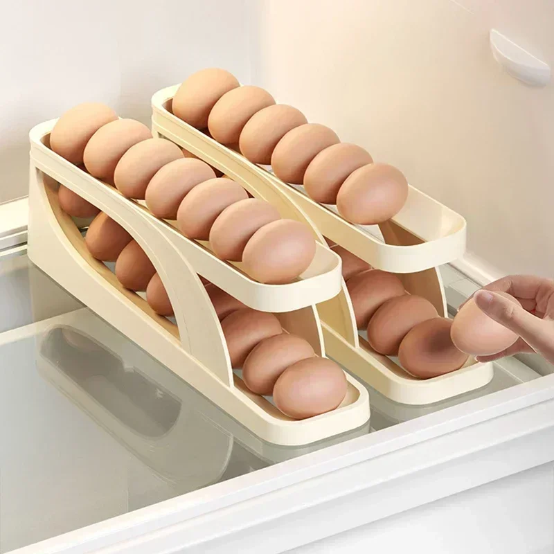 

Automatic Scrolling Egg Rack Holder Rolldown Refrigerator Egg Dispenser Kitchen Egg Storage Box Egg Stand For Fridge Egg Tray