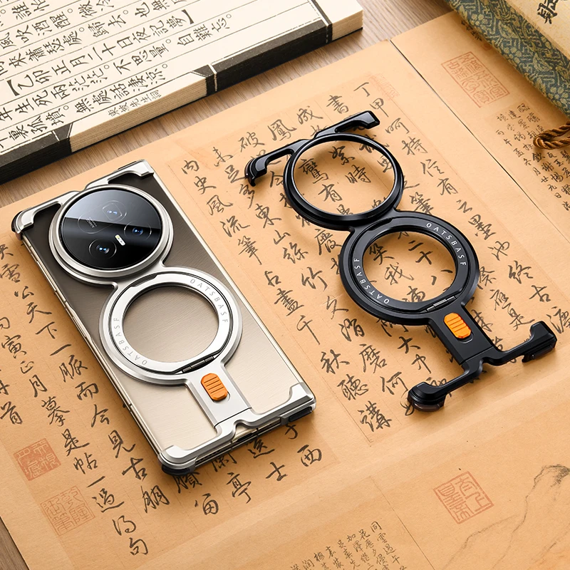 Oatsbasf Metal Magnetic Phone Case for Honor Magic V5 with Ring Stand 360° Rotatable Aluminum Alloy Frameless Shockproof Cover 2