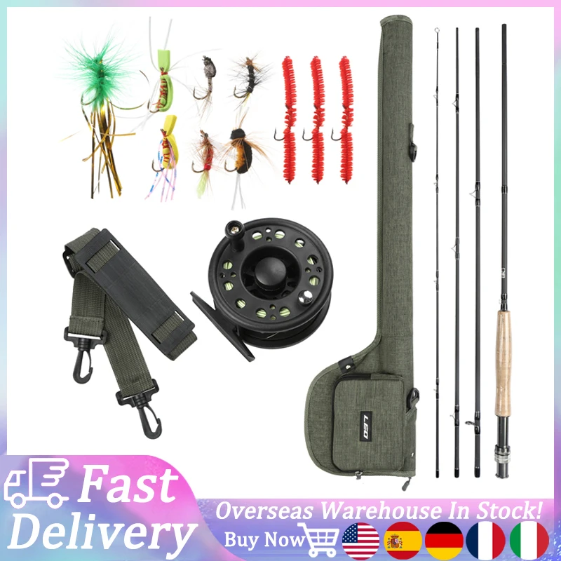 Leo 9' Fly Fishing Rod And Reel Combo With Carry Bag 10 Flies Complete Starter Package Fly Fishing Kit Green 28010-Ta7