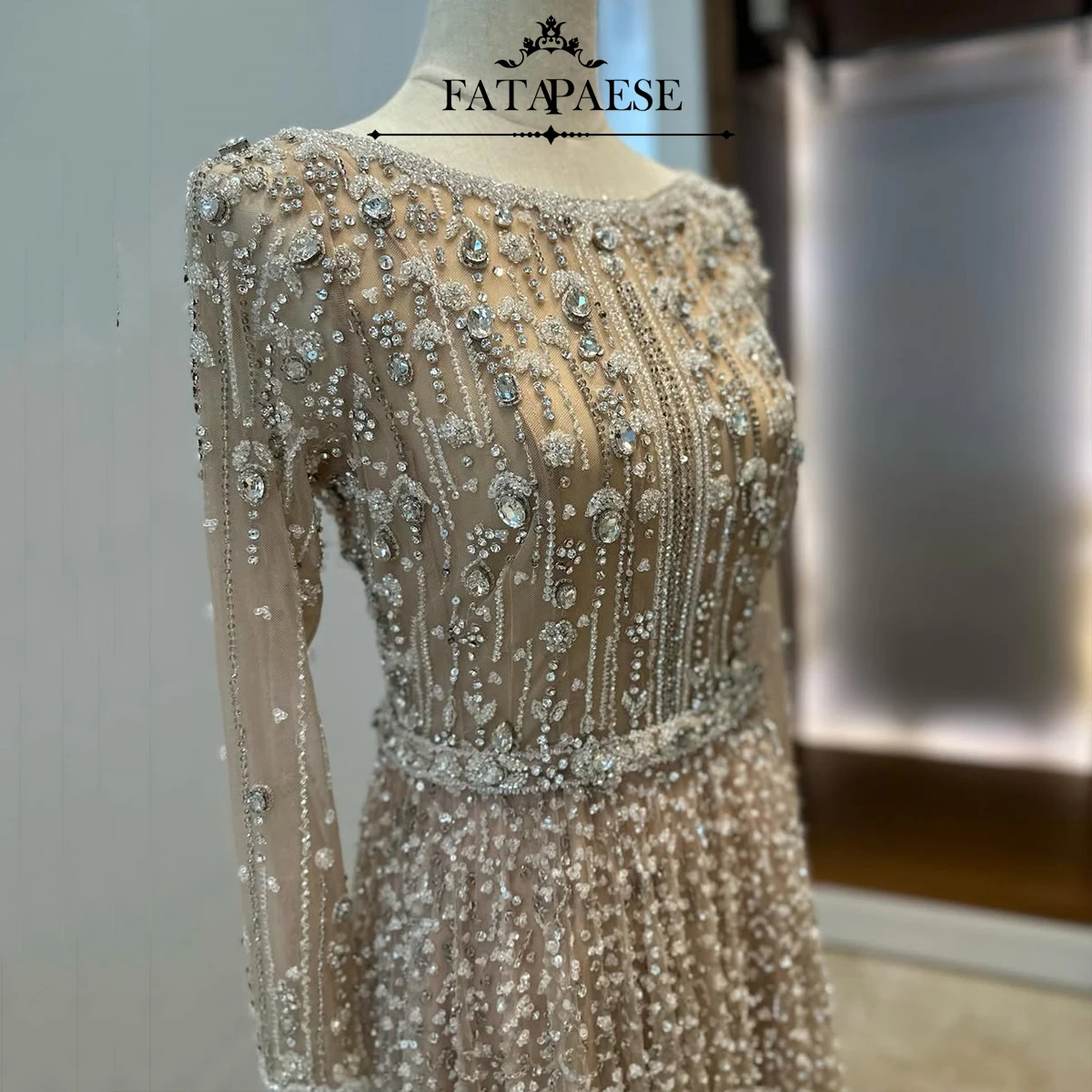 FATAPAESE Customized Saudi Full Sleeve Fully Crystal Beaded Sparking Luxury  Saudi Evening Dresses Gowns For Formal Occasion - AliExpress 320