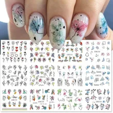 12pcs Plants Flower 3D Nail Art Sticker Spring Floral Leaves Adhesive Transfer Decals Slider DIY Manicure Accessories Decoration