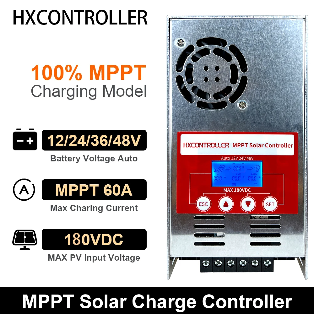 MPPT 태양 전지 패널 충전 컨트롤러, 60A, 2880W, 12V, 24V, 48V, 태양광 시스템 배터리 레귤레이터, 180VDC, Lifepo4 GEL용 LCD 스크린 포함