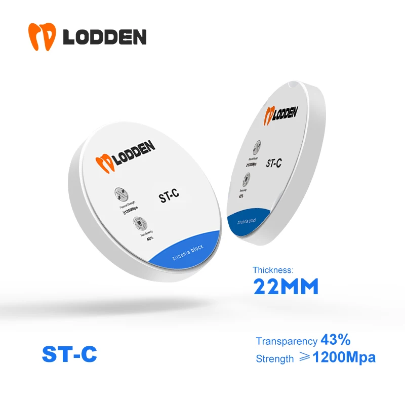 

LODDEN Dental Lab Zirconia Blocks ST-C 98/95 * 22mm Transparency 43% Strength 1200 Color Dental CAD CAM Roland Milling Machine