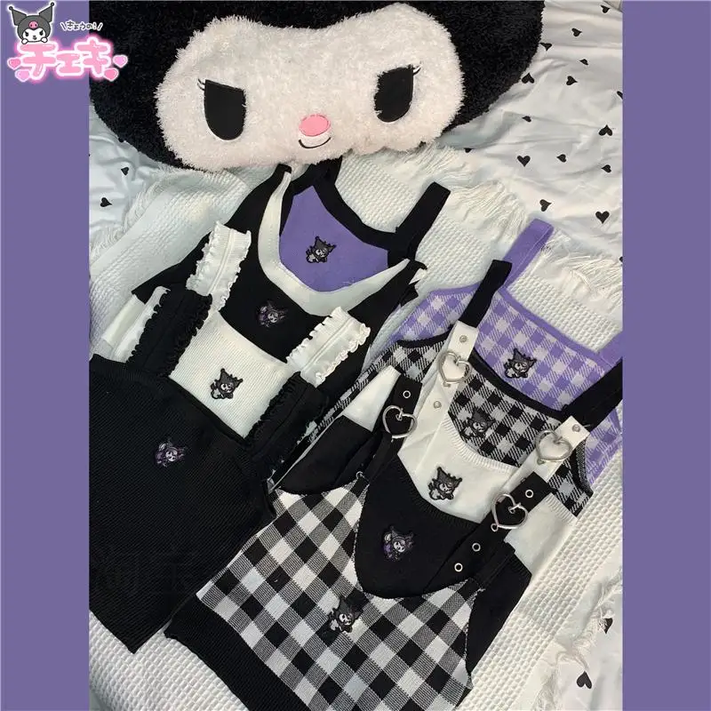 Kawaii Sanrio Purple Lingge Kuromi Cute Cartoon Anime Girl Wearing