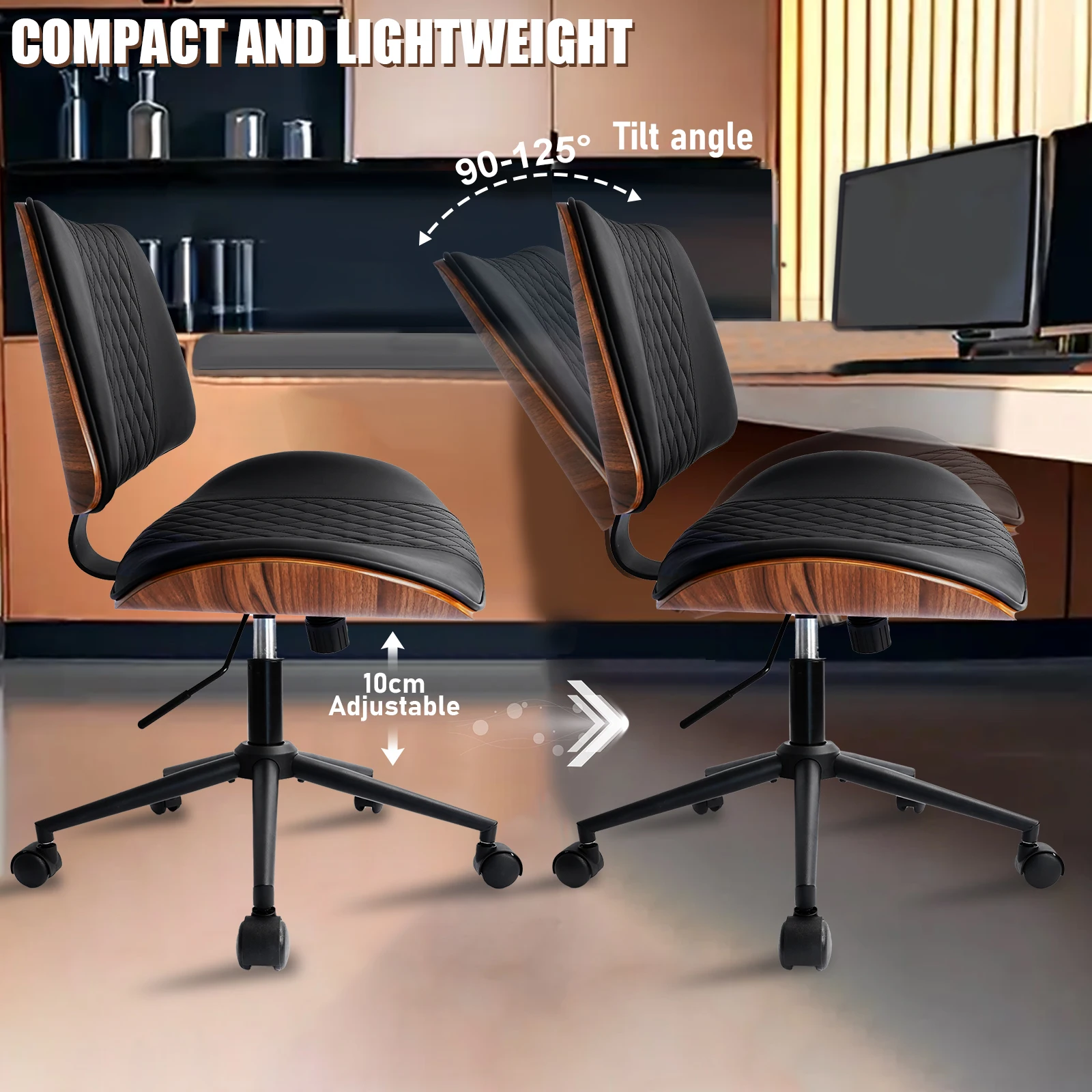 Moderni riešutmedžio darbo kėdė be porankių: Ergonomiškas Dizainas Jūsų Biurui - Image 2