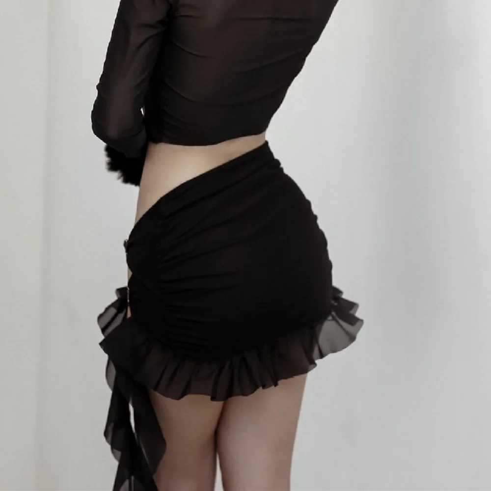 Side Hollow Out Skirt Suits Women Butterfly Mesh Mini Skirts And See Through Bodycon Bodysuit 2 Piece Sets For Ladies