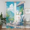 Good Morning Curtains Child Room Living Room Curtain Halloween Decoration Tulle for Bedroom Partition Shades Curtains 2 Pieces 3