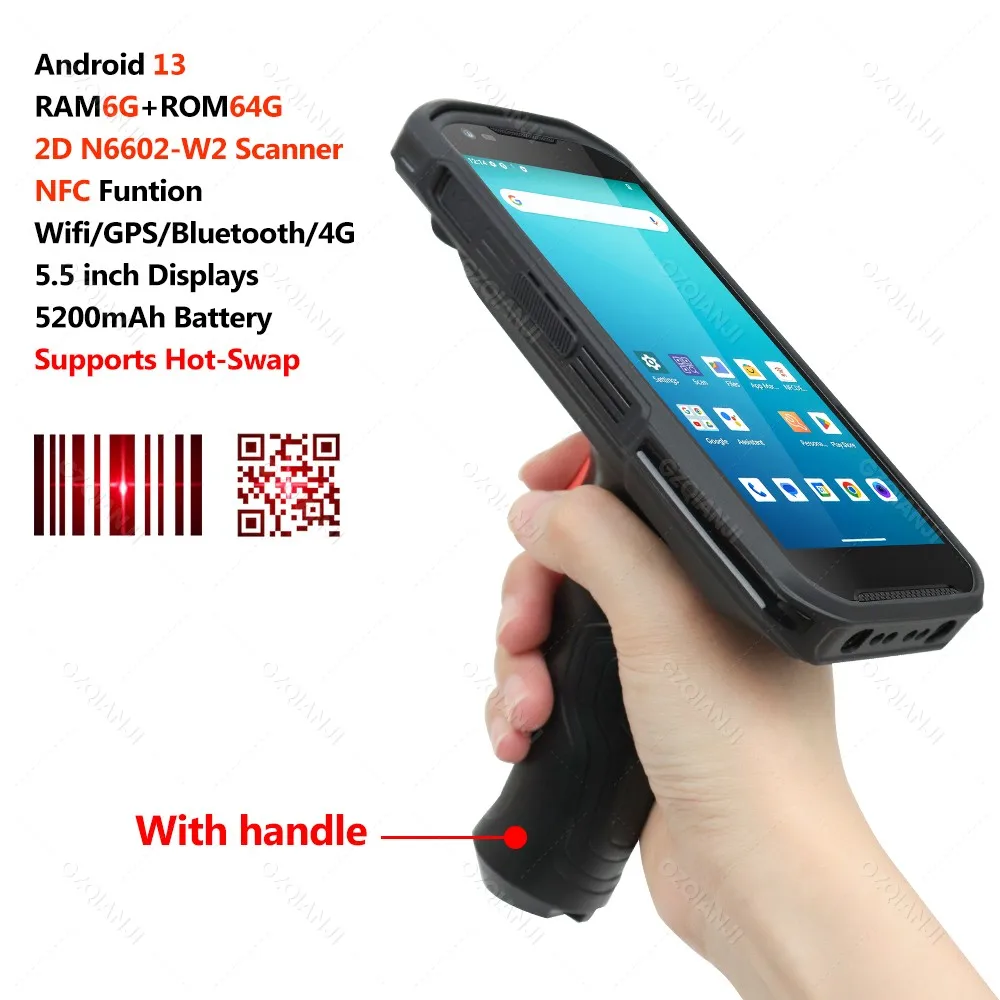 GZQIANJI Rugged PDA Barcode Scanner Android 13 6G+64G NFC 5200mAh 4G