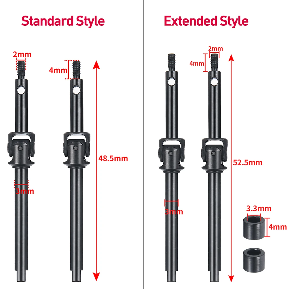 YEAHRUN 2PCS Stahl CVD Vorderachse Antriebswelle 48,5/52,5mm für 1:24 RC Crawler Auto Axial SCX24 alle Serie verbesserte Teile – Detail 2