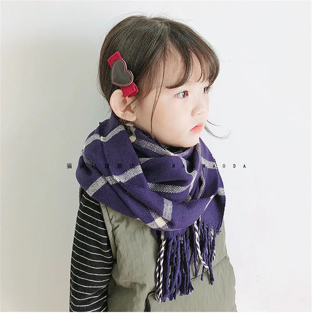 New cotton baby scarf for boys and girls warm foreign style checkered Korean children's bib set for little girls winter