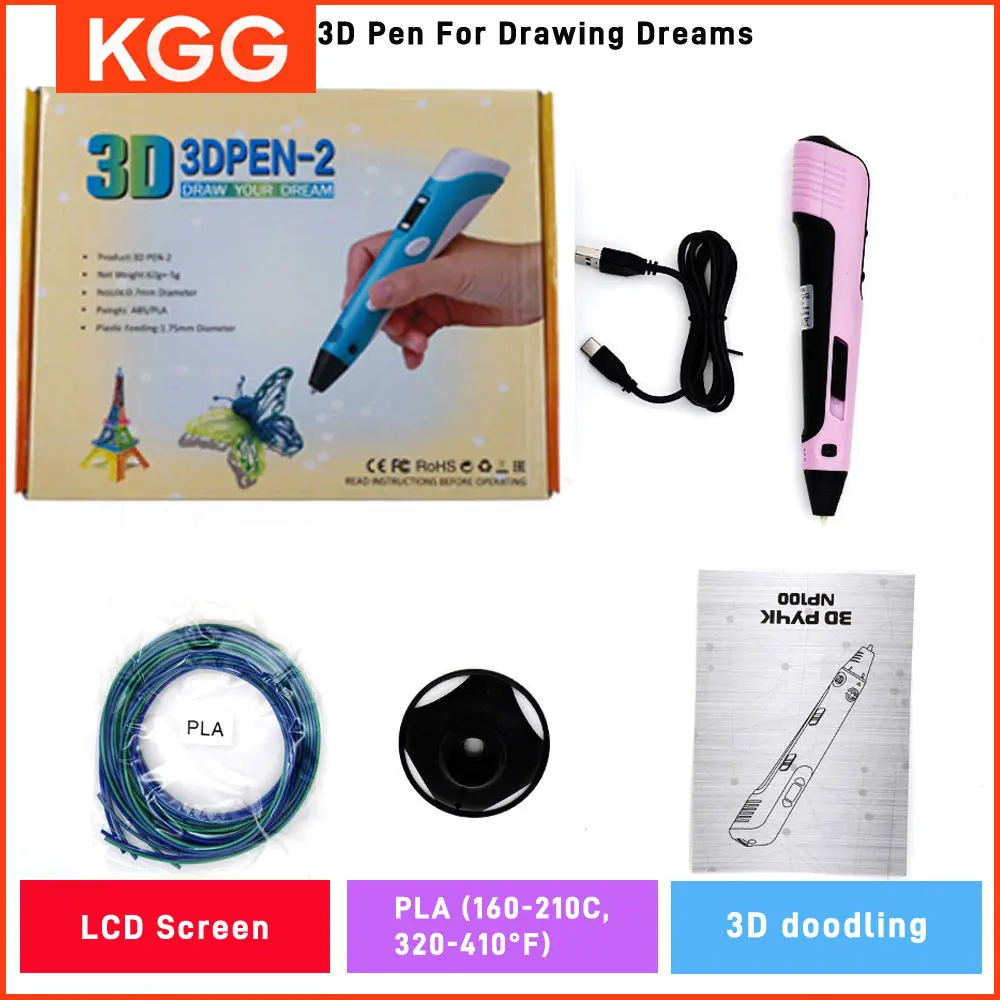 3D Printing Pen LCD Display Screen 1.75mm ABS/PLA 0.7mm Diameter Material Kids DIY Drawing Pen Toys Children Birthday Gifts