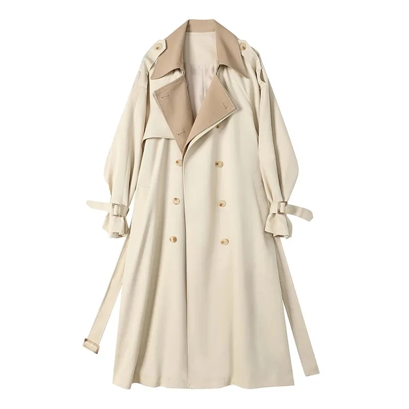 

Stylish Beige Windbreaker Women's Clothing 2024 New Korean Spring Autumn Double breasted Belt Long Trench Coat Female Tops AC870