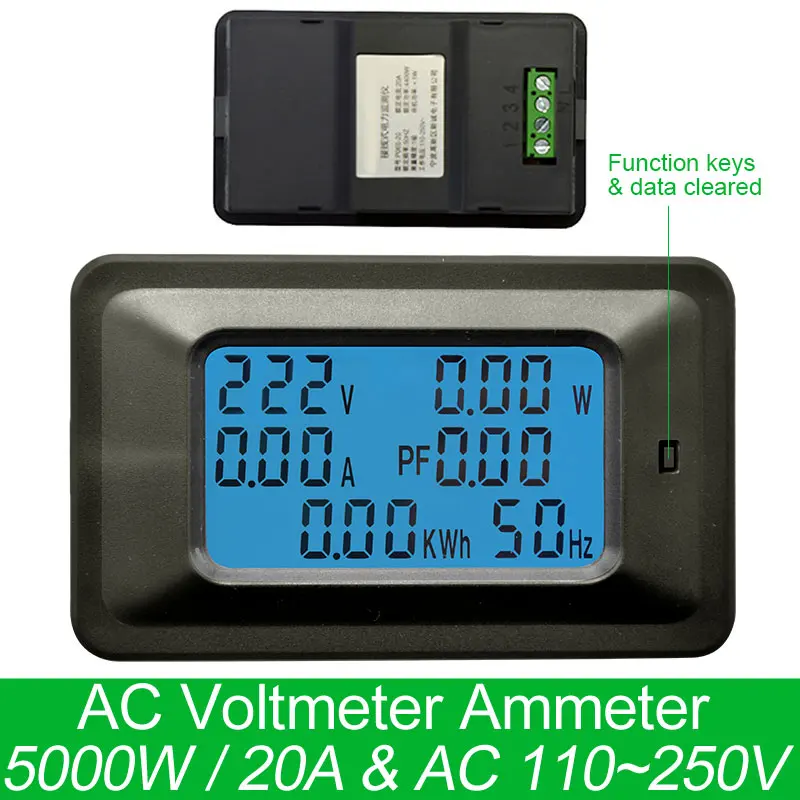 

AC220V 20A Digital Voltage Meter Energy Meter LCD 5KW Power Voltmeter Ammeter Current Amps watt meter tester detector indicator