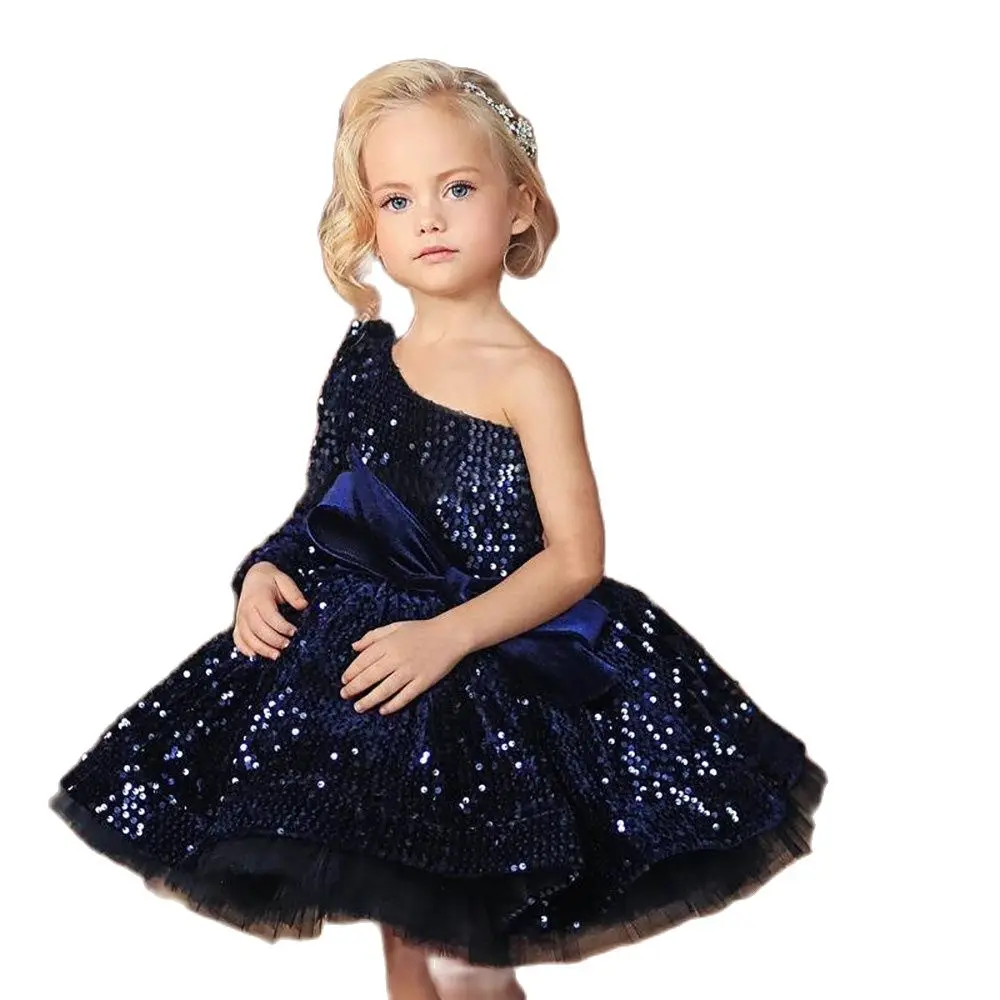 Short Fashion Royal Blue Kids Girls Elegant Flower Girl Dress Princess ...