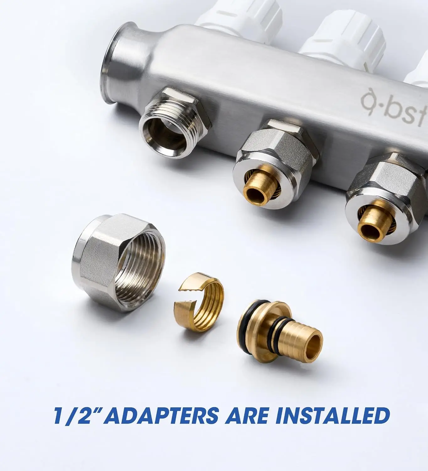 12-Branch Manifold, Stainless Steel Floor Heat Manifold Kit with 1/2" Adapters Included