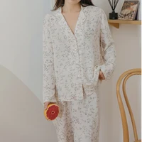 Women Two Pieces Spring Pajamas Suits Flower Print Long Sleeve Casual Pijama Turn Down Collar Tops With Pants Satin Pajamas - Image 2