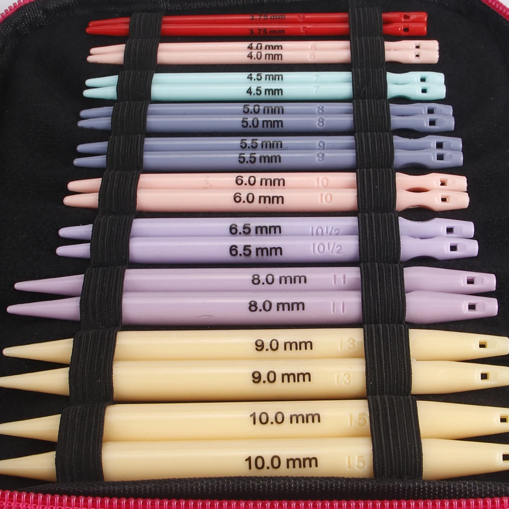 QJH 10 Size ABS Plastic Interchangeable Knitting Needle Set 