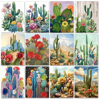 Gatyztoire – peinture par numéros de Cactus sur toile, Kits de bricolage, peinture acrylique, dessin de figurines de paysage, coloriage par numéros, décoration de maison 1