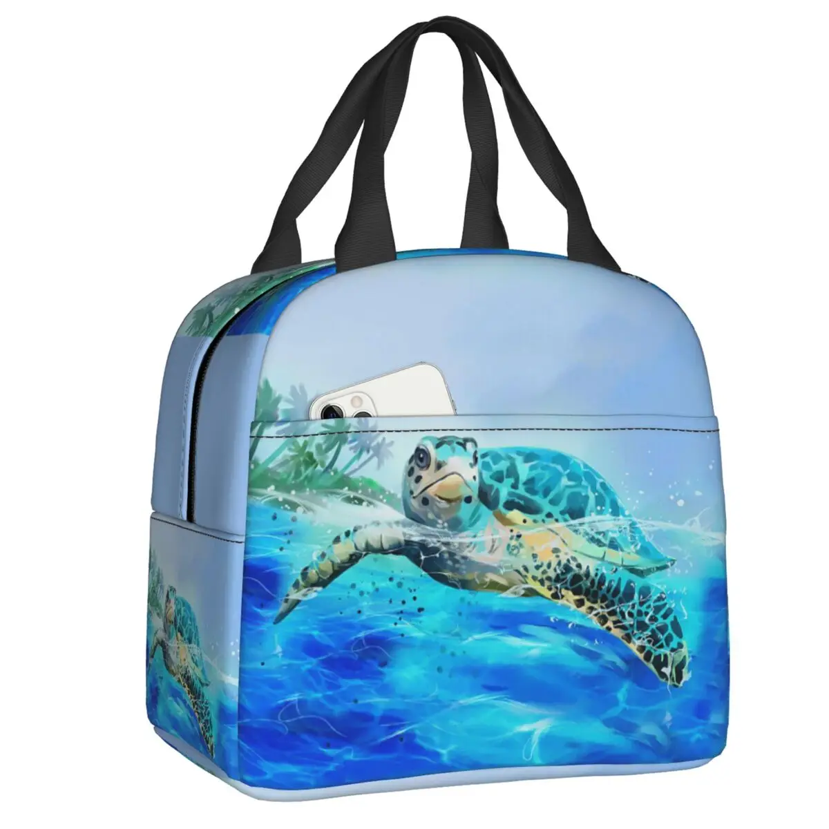 

Watercolor Sea Turtle Resuable Lunch Box for Women Waterproof Thermal Cooler Food Insulated Lunch Bag School Children Student
