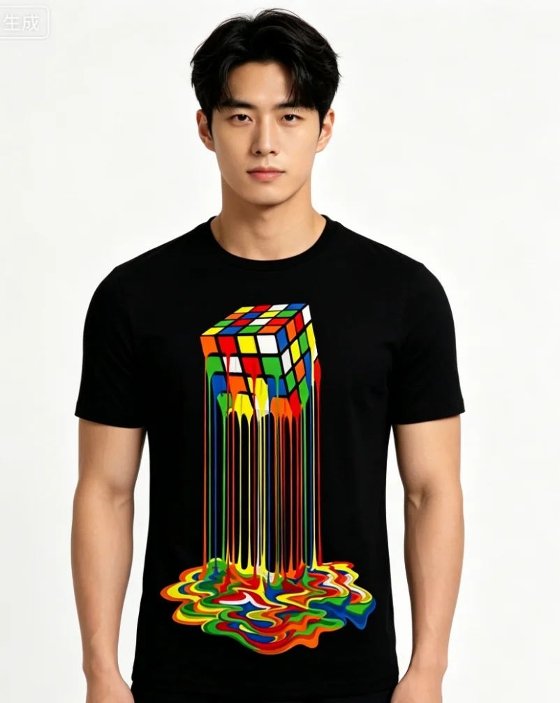 T-shirt da uomo con stampa 3D retrò in colori vivaci, dal design elegante e casual in stile streetwear hip-hop. - immagine 3