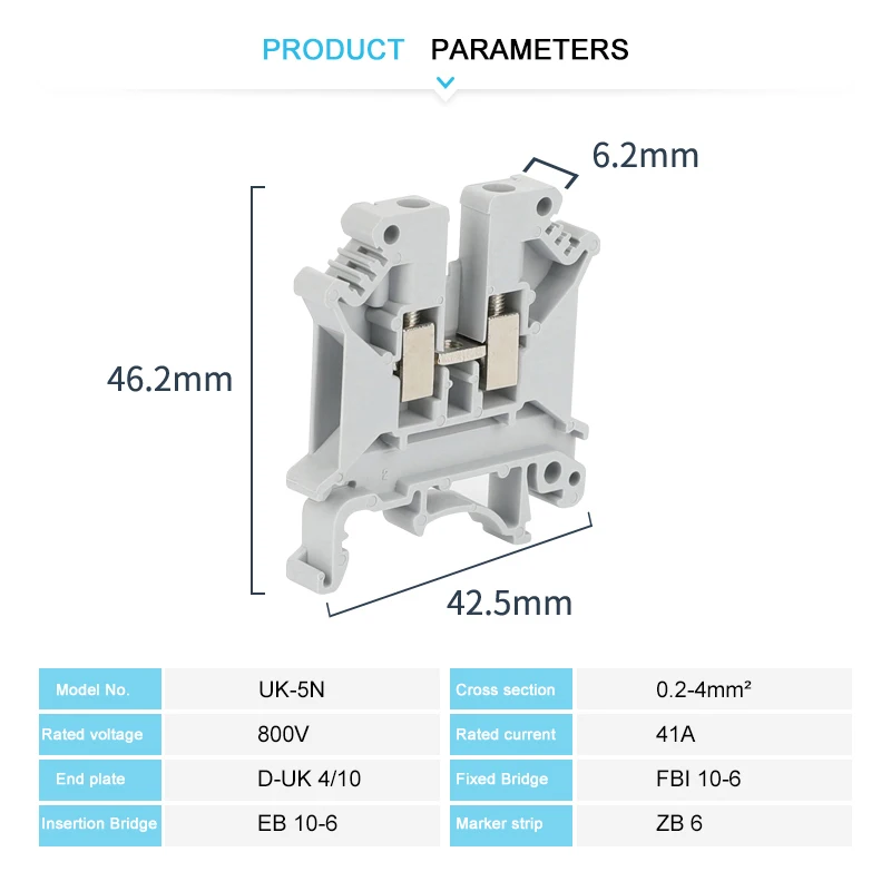 10Pcs UK5N 나사 와이어 커넥터 4mm 케이블 4mm² 피드스루 연결 12AWG 플러그 전기 마운트 DIN 레일 터미널 블록 UK 5N