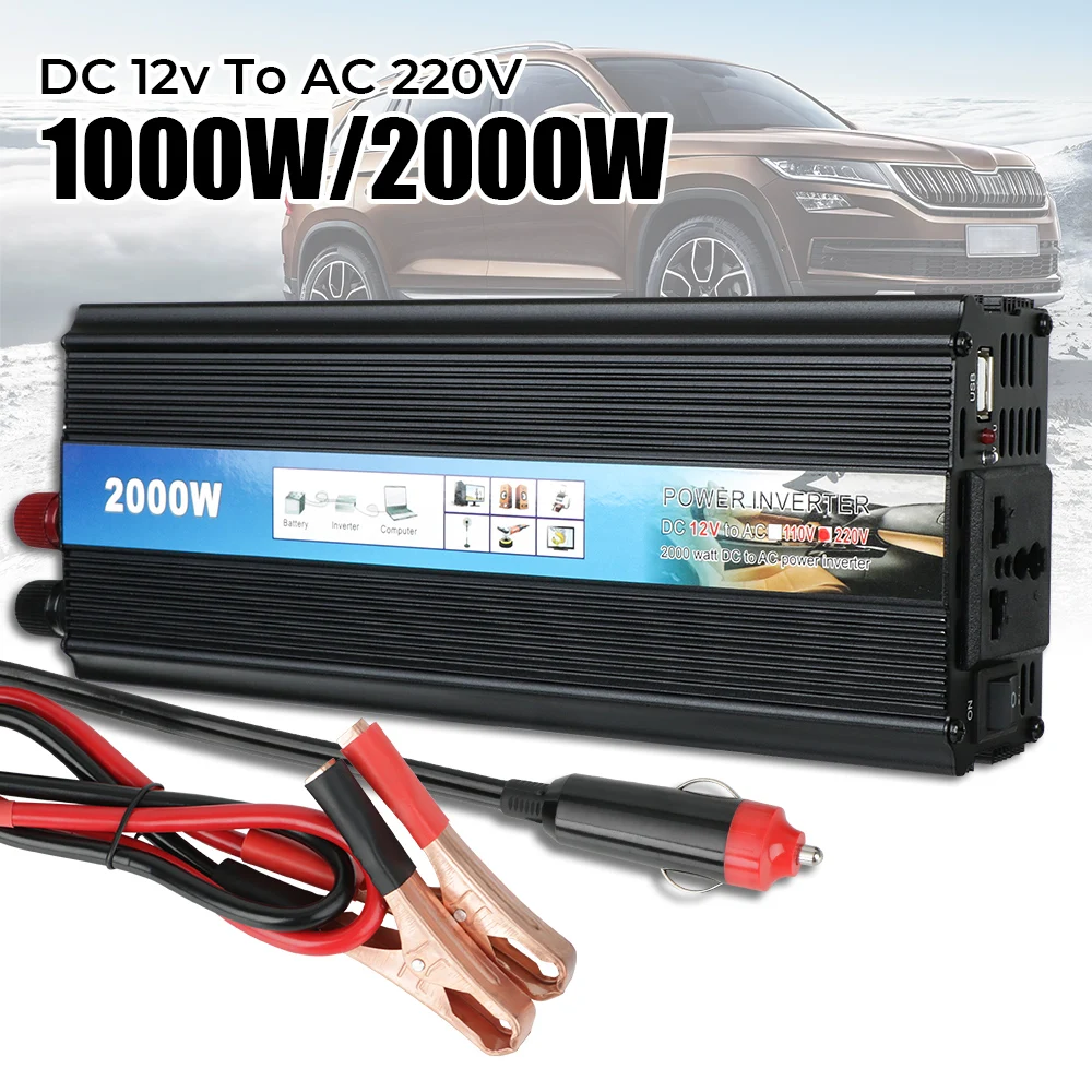 Power Inverter Univesal 1000W 2000W Modified sine wave inverter DC 12v To AC 220V Car Voltage Converter with USB Charger Car converter, power inverter converter