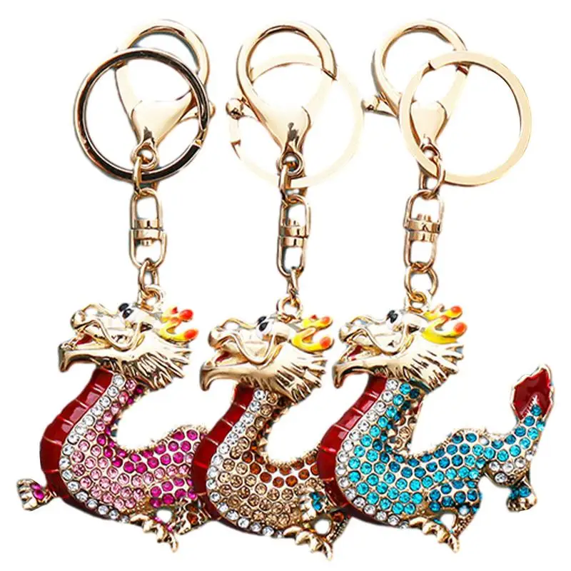 

Chinese New Year Keychain Inlaid Rhinestone Diamond Animal Pendant Chinese Zodiac Dragon Pendant Bag Car Accessories Gift