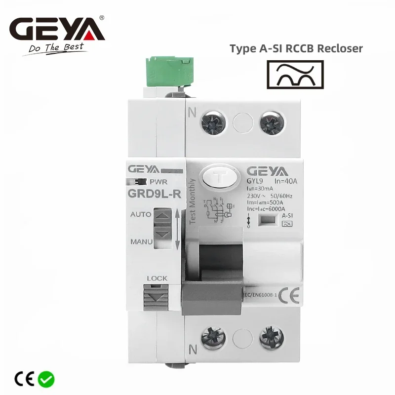 Geya-disjuntores de Vazamento de Recuperação Automática Disjuntor Eletromagnético Grd9l-r com Gyl9 tipo A-si 2p 4p 40a 63a 30ma