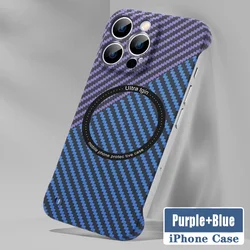 Ultra Thin Carbon Fiber Magnetic Case with Magsafe Wireless Charging - Frameless Cover for 14Plus (PurpleBlue)