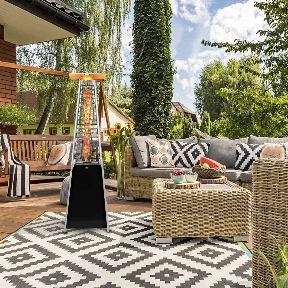 Pyramid Patio Heater 89.4-Inch Outdoor Propane Heater w/Wheels 41000 BTU, Matte Black