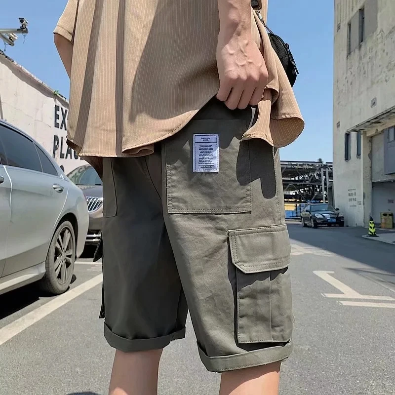 Hong Kong Street Styles Shorts Summer Loose Men's Jogging Short Pants Fitness Streetwear Multi-pocket Sport Hip Cargo Shorts